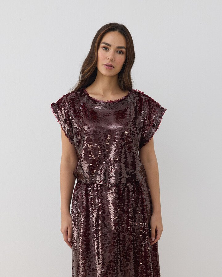 Payetli Crop Bluz Bordo