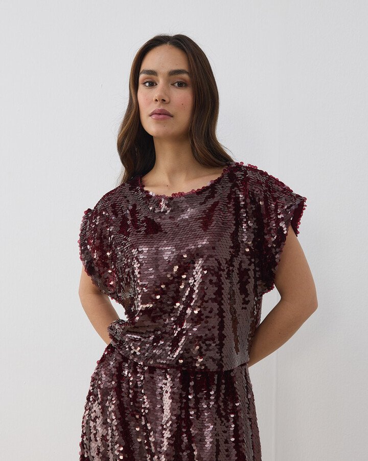 Payetli Crop Bluz Bordo