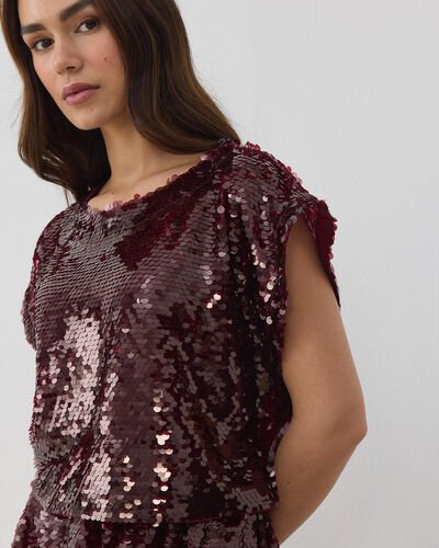 Payetli Crop Bluz Bordo - Aybikestil (1)