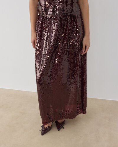 Payetli Düz Etek Bordo - Aybikestil (1)