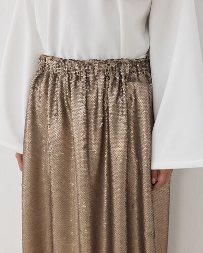 Payetli Düz Etek Vizon - Aybikestil (1)