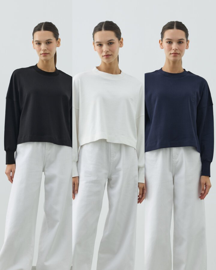 Penye İnterlok Crop Kısa Bluz 3'lü Siyah-Ekru-Lacivert - Aybikestil