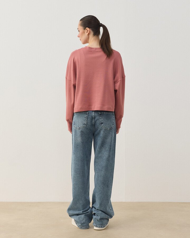 Penye İnterlok Crop Kısa Bluz Blush Pembe
