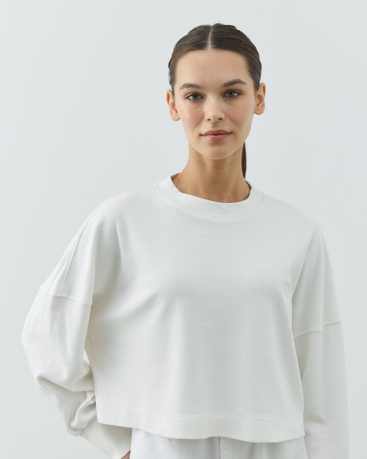 Penye İnterlok Crop Kısa Bluz Ekru - Aybikestil (1)