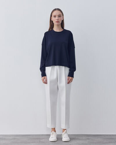 Penye İnterlok Crop Kısa Bluz Lacivert - Aybikestil (1)