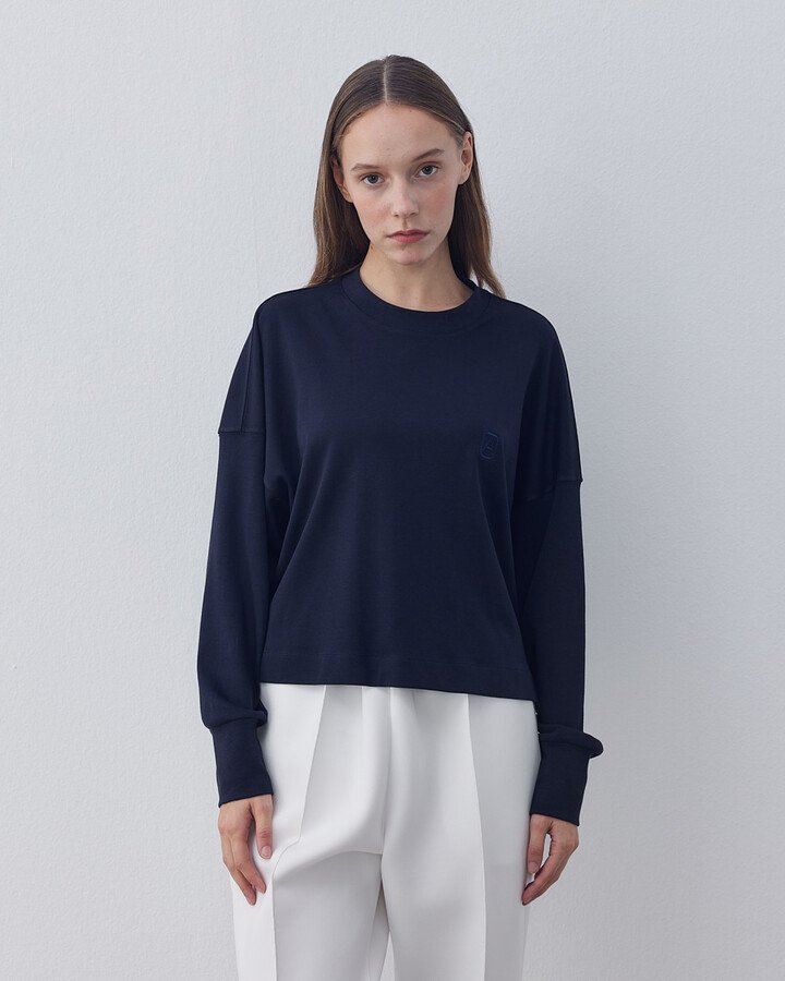 Penye İnterlok Crop Kısa Bluz Lacivert - Aybikestil