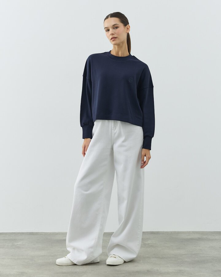 Penye İnterlok Crop Kısa Bluz Lacivert - Aybikestil (1)