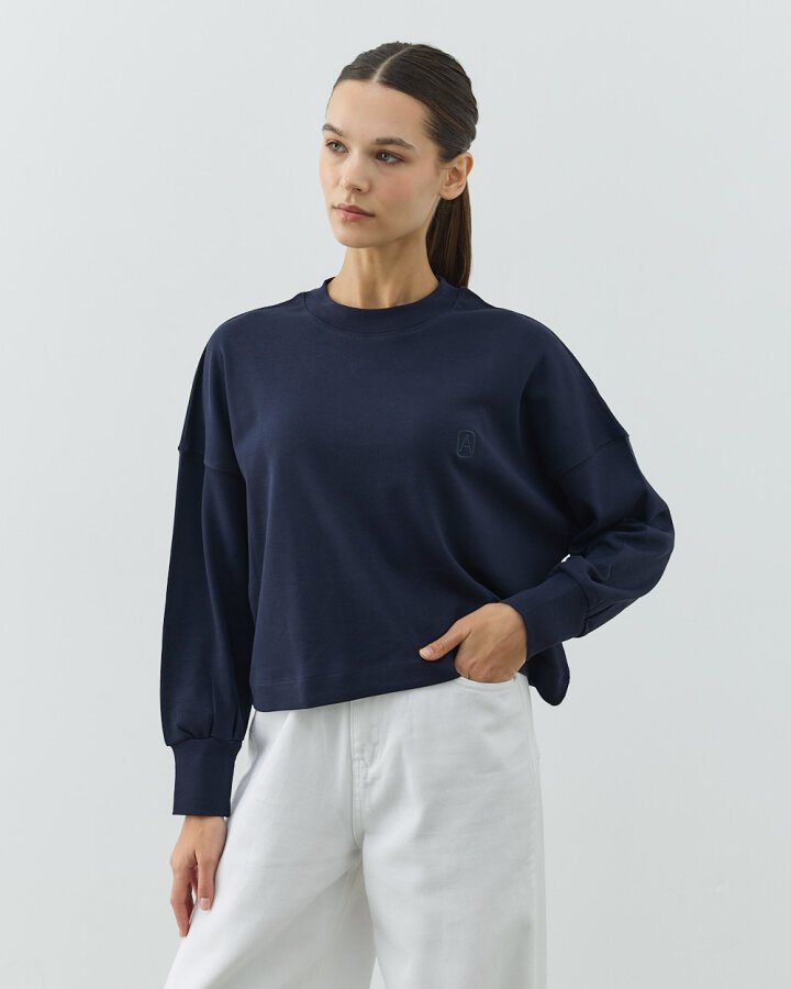 Penye İnterlok Crop Kısa Bluz Lacivert - Aybikestil (1)