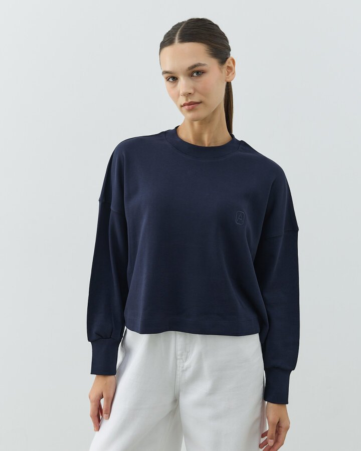 Penye İnterlok Crop Kısa Bluz Lacivert - Aybikestil