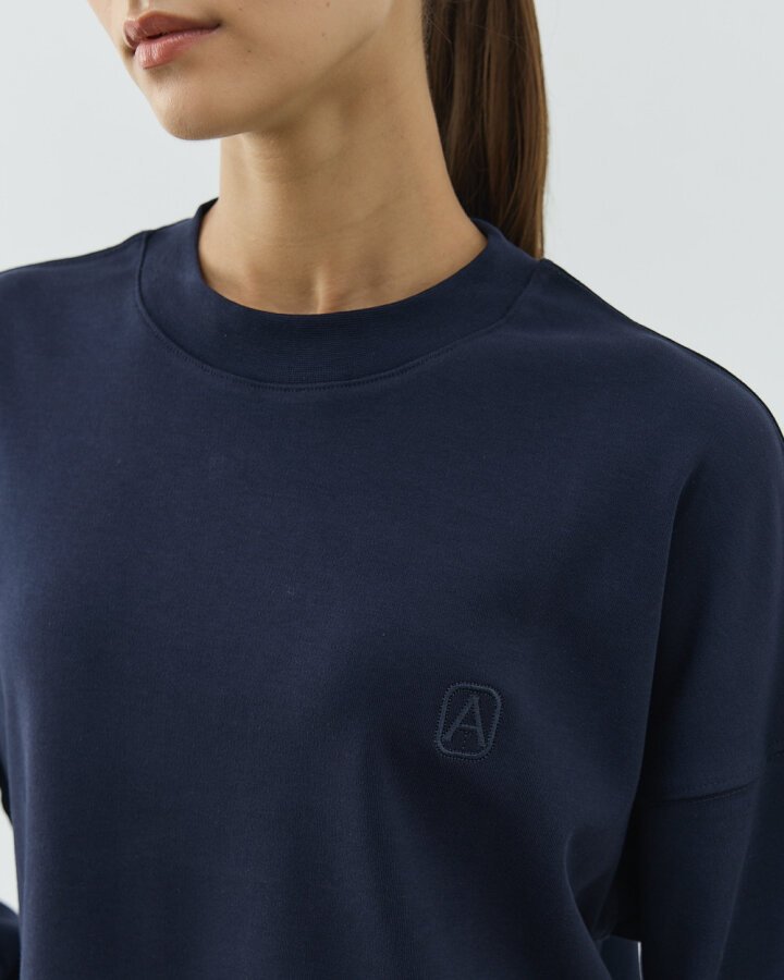 Penye İnterlok Crop Kısa Bluz Lacivert - Aybikestil (1)