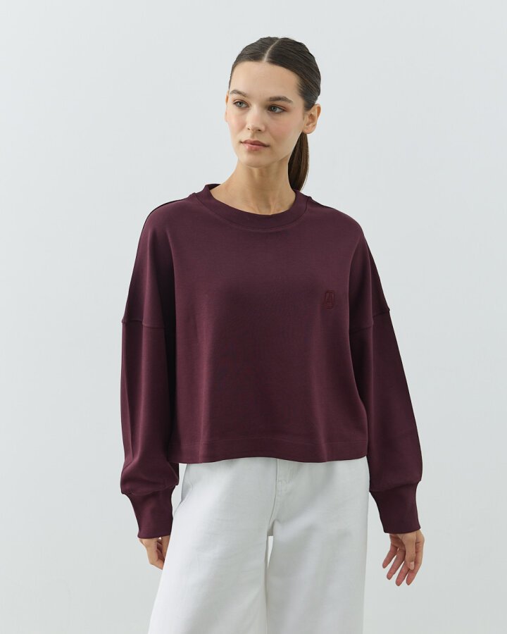 Penye İnterlok Crop Kısa Bluz Mürdüm - Aybikestil