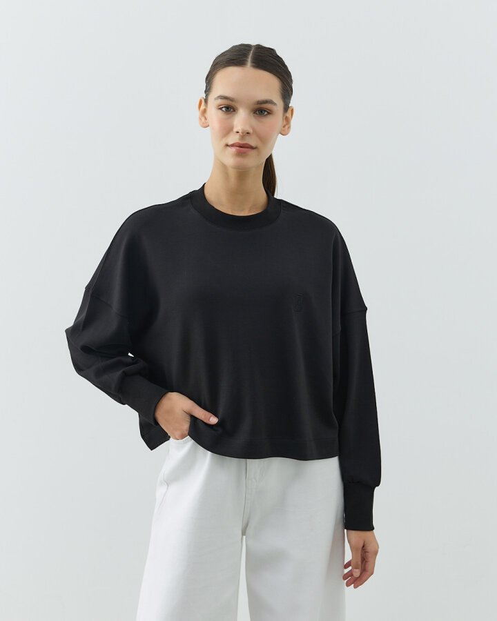 Penye İnterlok Crop Kısa Bluz Siyah - Aybikestil (1)