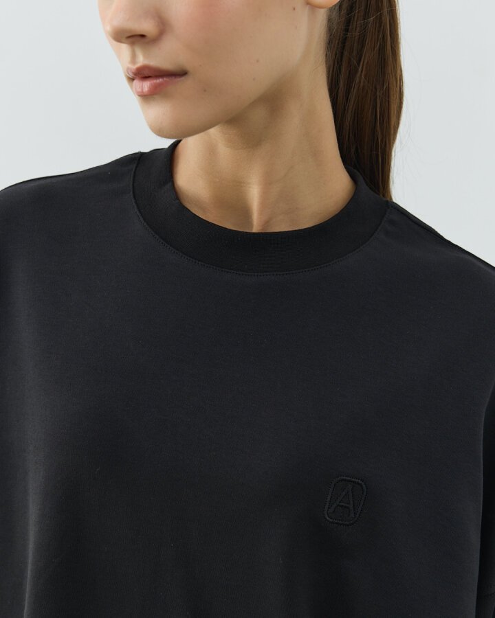 Penye İnterlok Crop Kısa Bluz Siyah - Aybikestil (1)