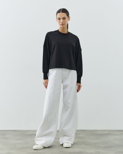 Penye İnterlok Crop Kısa Bluz Siyah - Aybikestil (1)