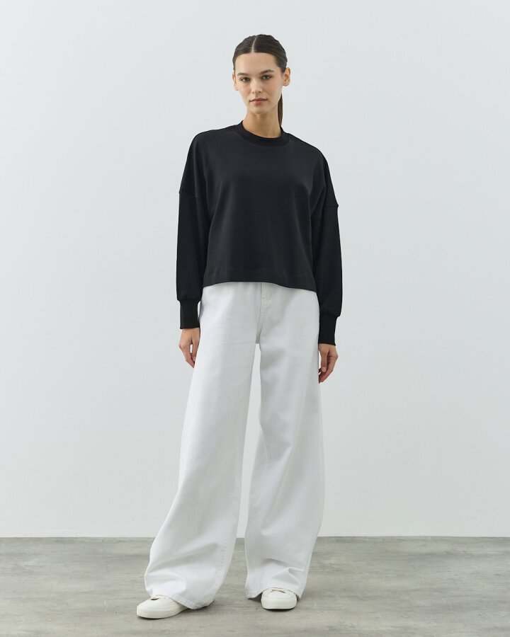 Penye İnterlok Crop Kısa Bluz Siyah - Aybikestil (1)