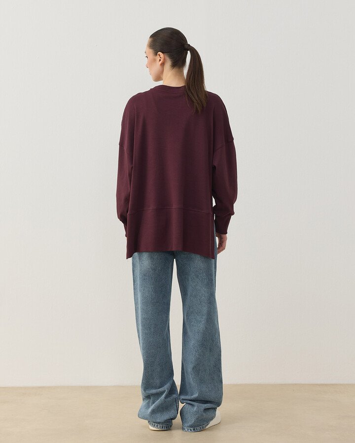 Penye İnterlok Fresh Yırtmaçlı Bluz Bordo