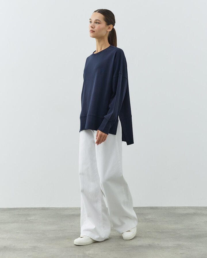 Penye İnterlok Fresh Yırtmaçlı Bluz Lacivert - Aybikestil (1)