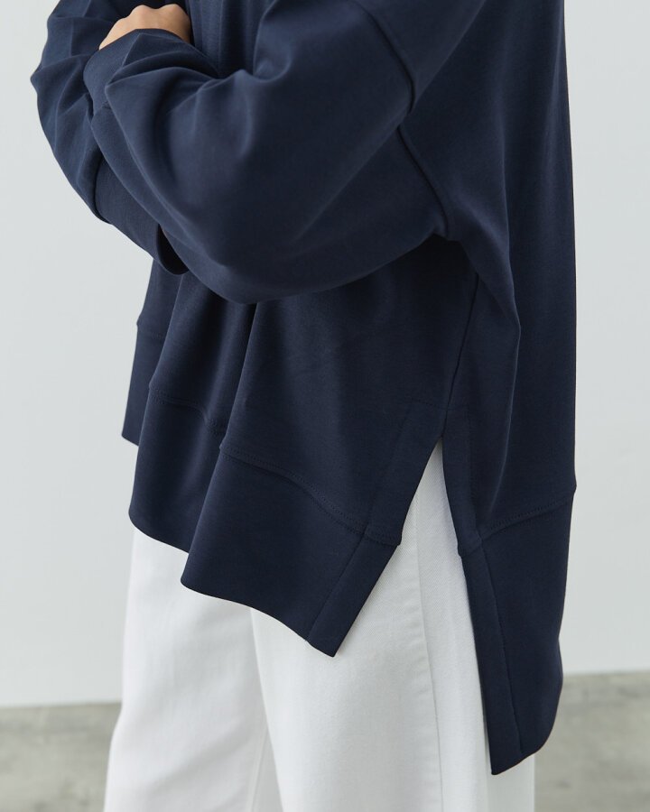 Penye İnterlok Fresh Yırtmaçlı Bluz Lacivert - Aybikestil (1)