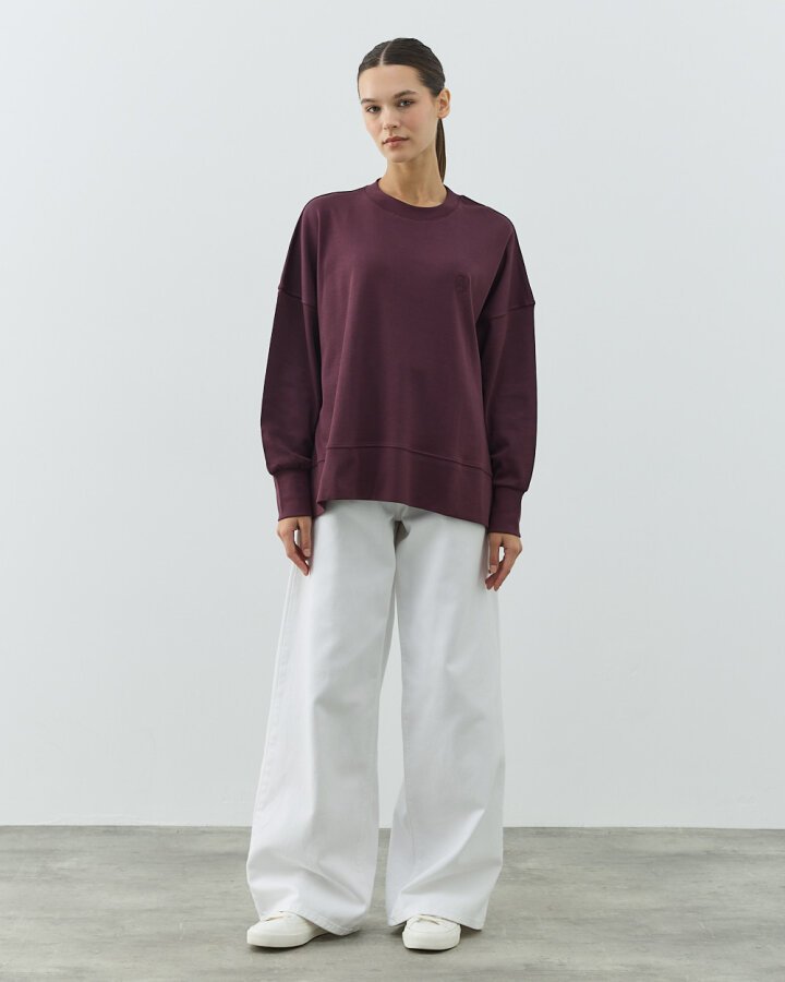 Penye İnterlok Fresh Yırtmaçlı Bluz Mürdüm - Aybikestil (1)