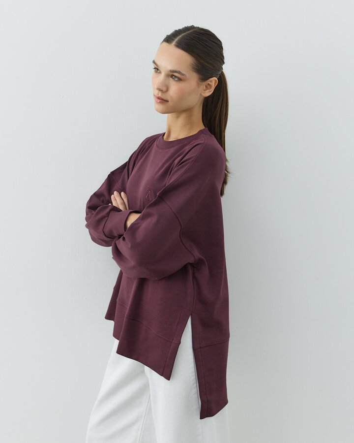 Penye İnterlok Fresh Yırtmaçlı Bluz Mürdüm - Aybikestil (1)