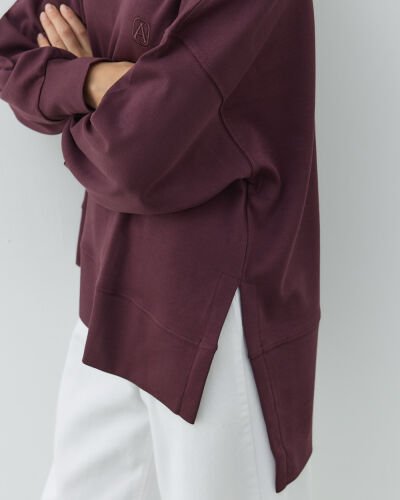 Penye İnterlok Fresh Yırtmaçlı Bluz Mürdüm - Aybikestil (1)