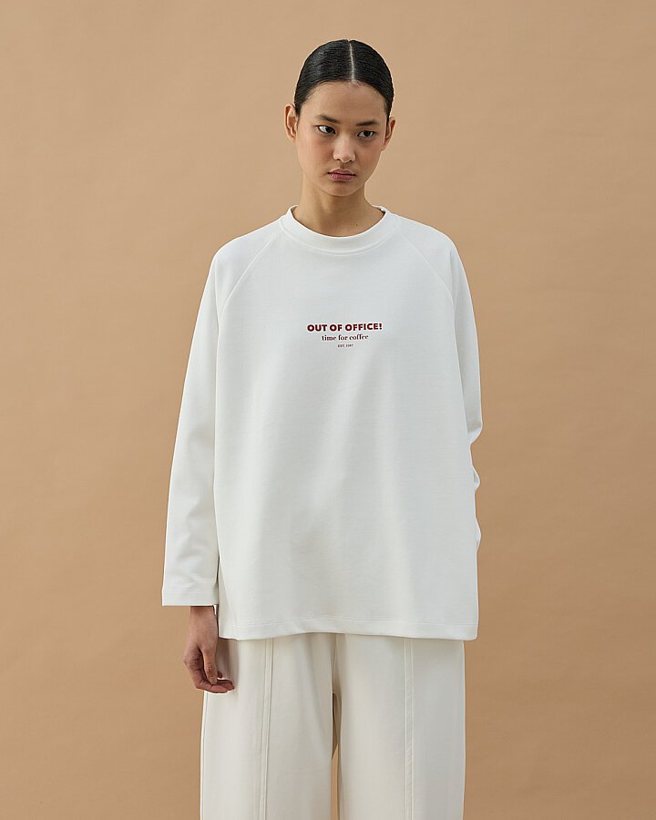 Penye İnterlok Relax Bluz Baskılı Out Of Office