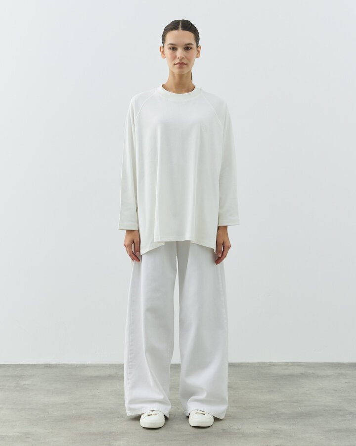 Penye İnterlok Relax Bluz Ekru - Aybikestil (1)