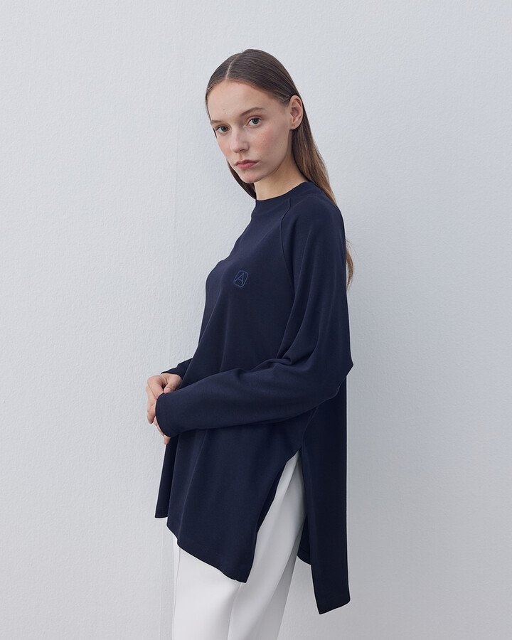 Penye İnterlok Relax Bluz Lacivert - Aybikestil (1)
