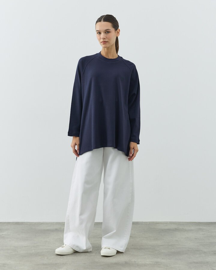 Penye İnterlok Relax Bluz Lacivert - Aybikestil (1)