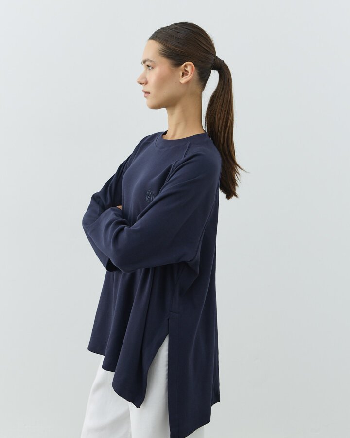Penye İnterlok Relax Bluz Lacivert - Aybikestil
