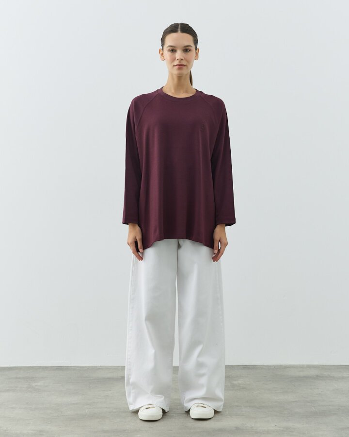 Penye İnterlok Relax Bluz Mürdüm - Aybikestil (1)