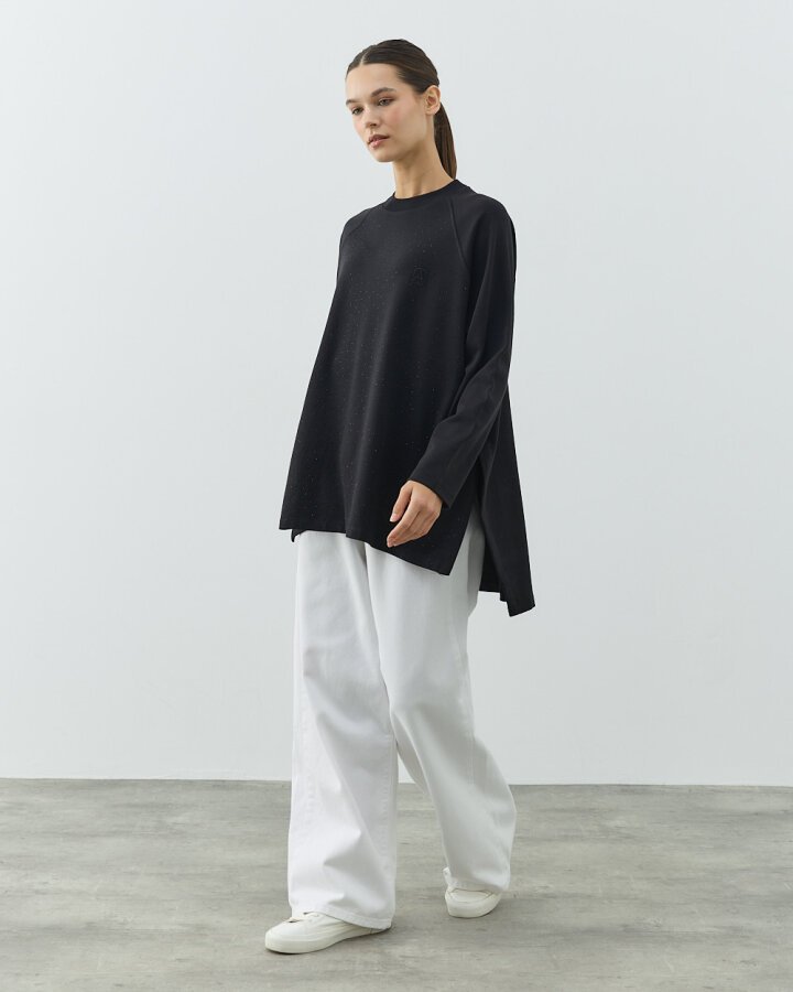 Penye İnterlok Relax Bluz Siyah - Aybikestil (1)