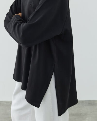 Penye İnterlok Relax Bluz Siyah - Aybikestil (1)