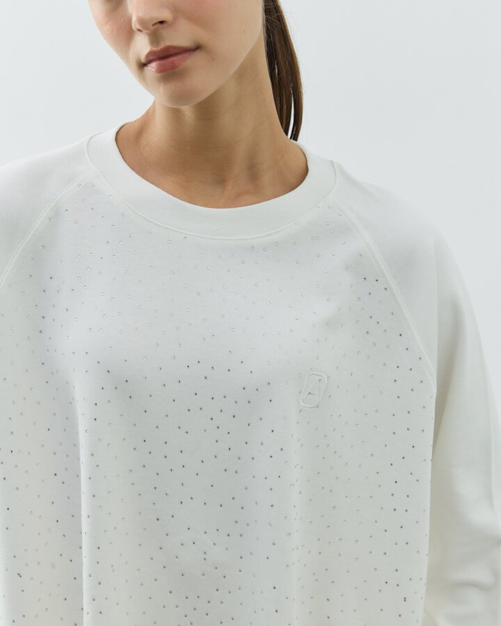 Penye İnterlok Taşlı Relax Bluz Ekru - Aybikestil (1)