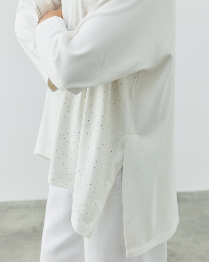 Penye İnterlok Taşlı Relax Bluz Ekru - Aybikestil (1)