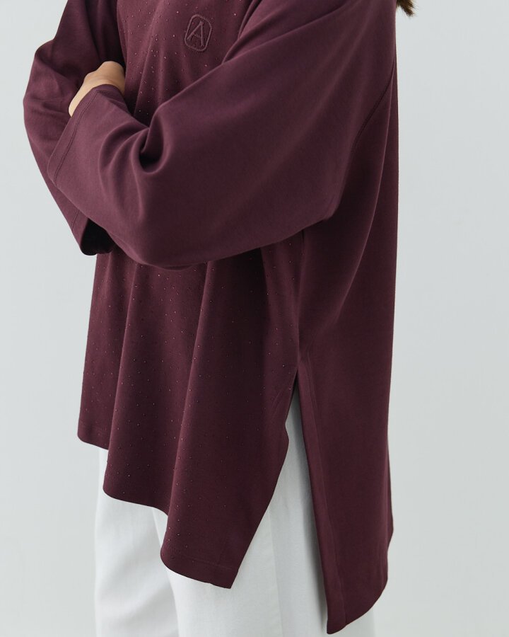 Penye İnterlok Taşlı Relax Bluz Mürdüm - Aybikestil (1)