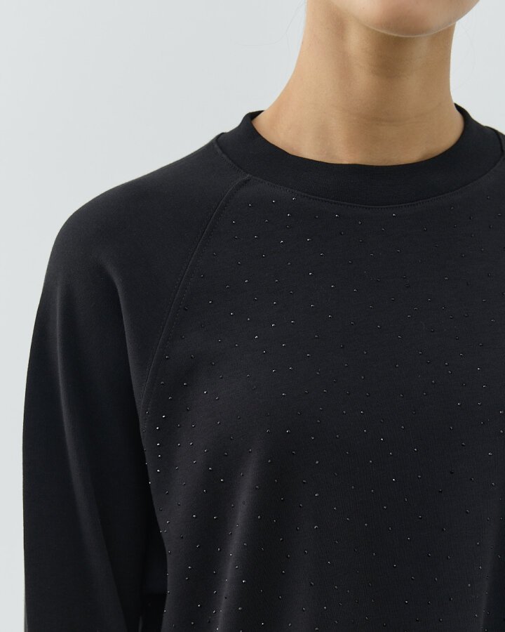 Penye İnterlok Taşlı Relax Bluz Siyah - Aybikestil (1)