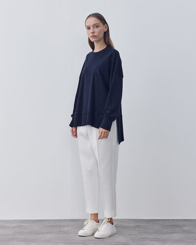 Penye İnterlok Fresh Yırtmaçlı Bluz Lacivert - Aybikestil (1)