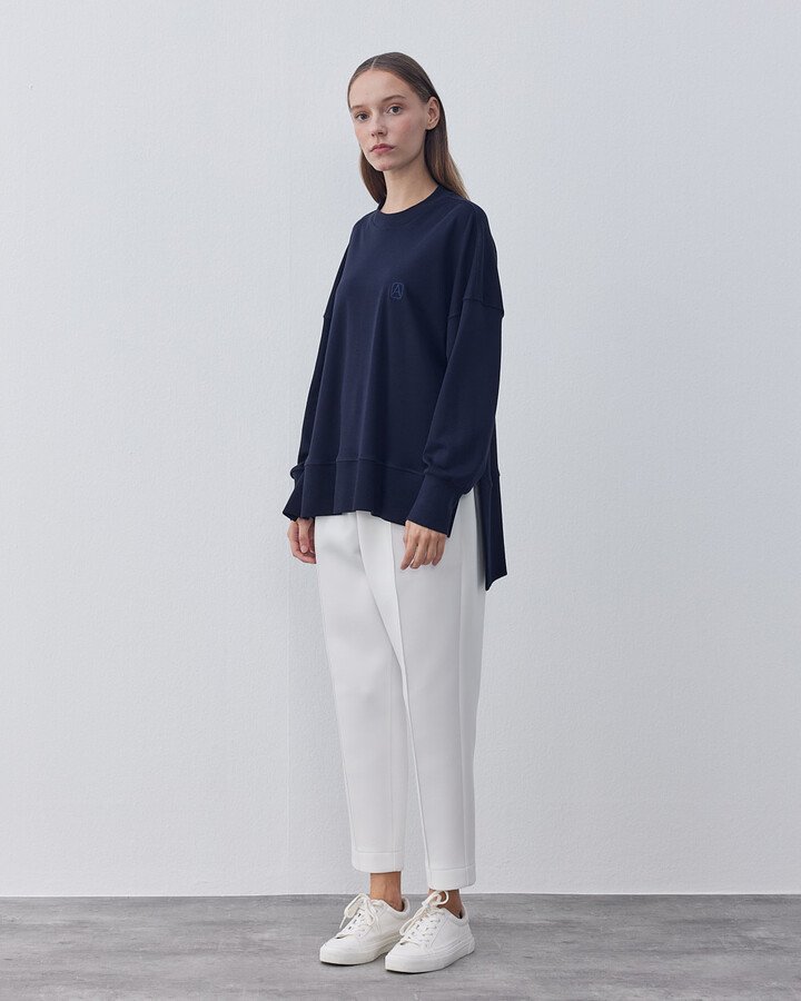 Penye İnterlok Fresh Yırtmaçlı Bluz Lacivert - Aybikestil (1)