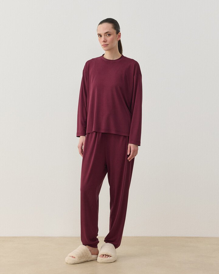 İnce Modal Jogger Pijama Takımı Bordo