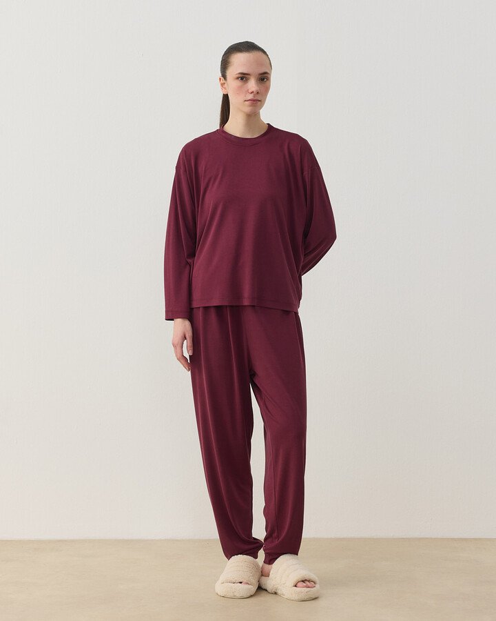 İnce Modal Jogger Pijama Takımı Bordo