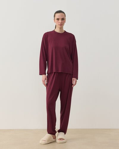 İnce Modal Jogger Pijama Takımı Bordo 