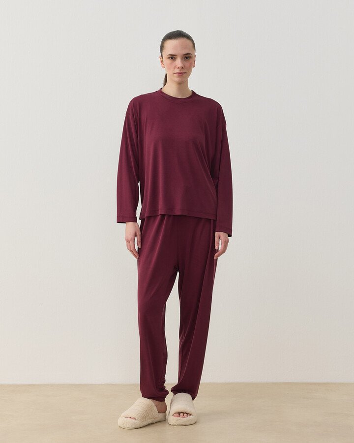 İnce Modal Jogger Pijama Takımı Bordo