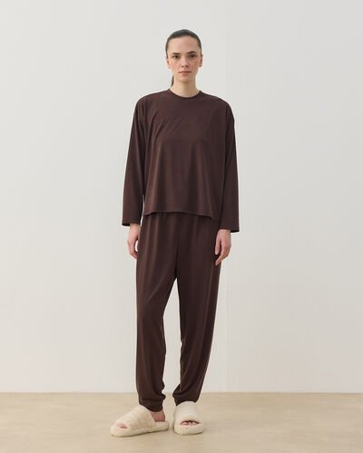 İnce Modal Jogger Pijama Takımı Kahve 