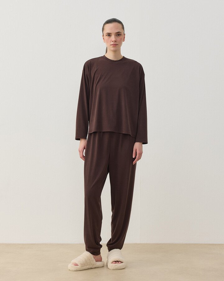 Penye Jogger Pijama Takımı Kahve