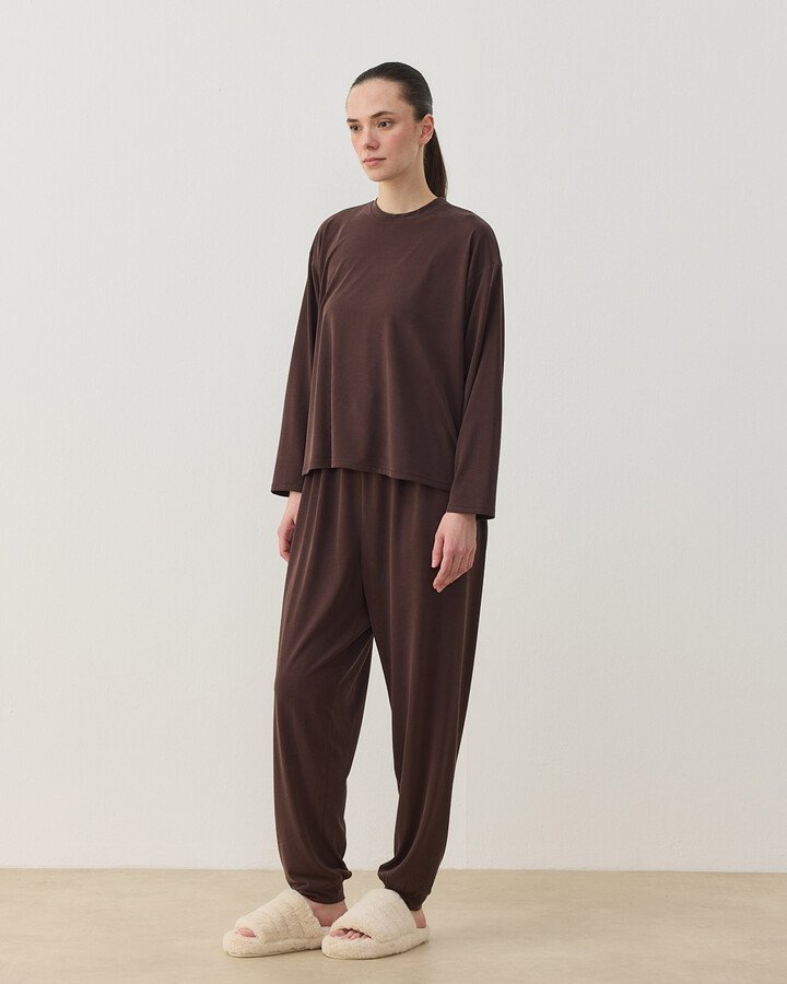 Penye Jogger Pijama Takımı Kahve