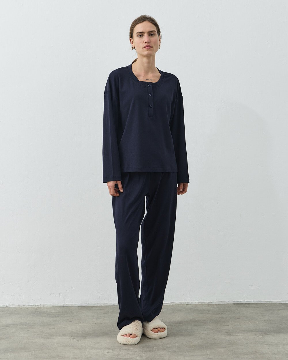 Penye Önü Patlı Pijama Takımı Lacivert - Aybikestil