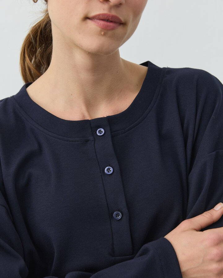 Penye Önü Patlı Pijama Takımı Lacivert - Aybikestil (1)