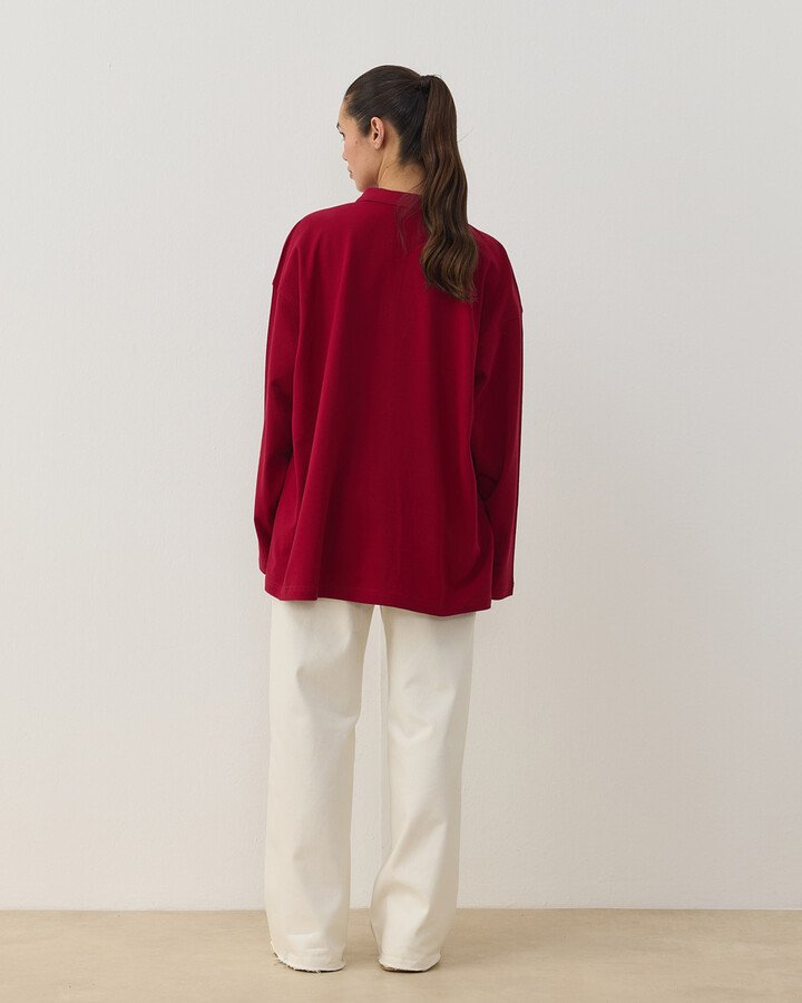 Polo Yaka Uzun Kollu Tshirt Bordo