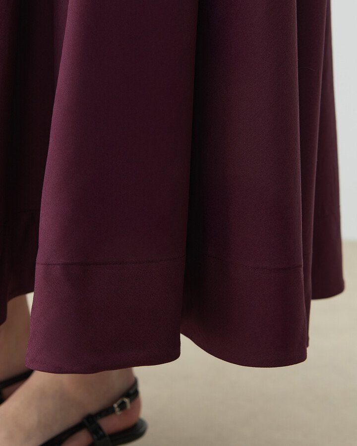 Poplin Çok Büzgülü Pervazlı Etek Bordo